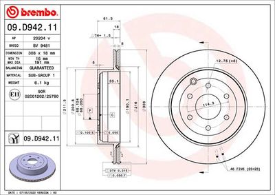 Тормозной диск BREMBO 09.D942.11 для MERCEDES-BENZ X-CLASS