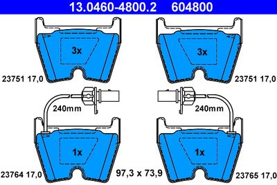Комплект тормозных колодок, дисковый тормоз ATE 13.0460-4800.2 для VW PHAETON