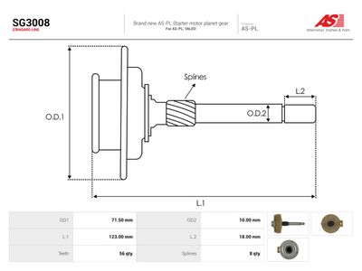 hulhjul, planetgir (starter) AUTOSTARTER SG3008
