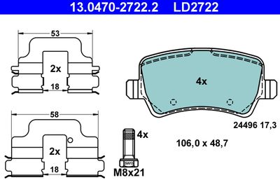 ATE 13.0470-2722.2 Тормозные колодки и сигнализаторы  для LAND ROVER (Ленд ровер)