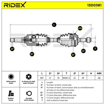 полуоска RIDEX 13D0381