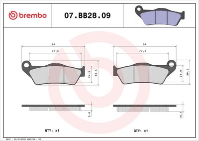 Sada brzdových platničiek kotúčovej brzdy (na jednu nápravu) BREMBO 07BB2809