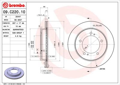 Тормозной диск BREMBO 09.C220.10 для SUZUKI JIMNY