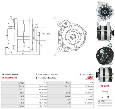 GENERATOR / ALTERNATOR AS-PL A3617S 4