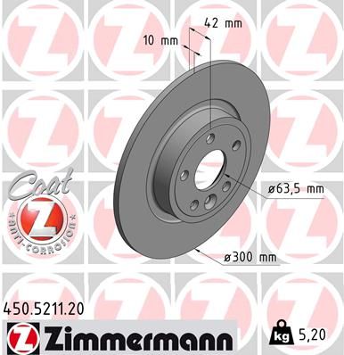 ZIMMERMANN 450.5211.20 Тормозные диски  для JAGUAR XE (Ягуар Xе)