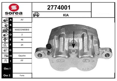 EAI 2774001 Тормозной суппорт  для KIA CARNIVAL II (GQ) 2.5 V6