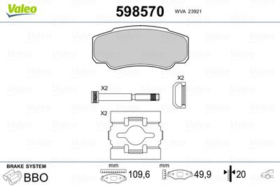 Комплект тормозных колодок, дисковый тормоз VALEO 598570 для FIAT SCUDO