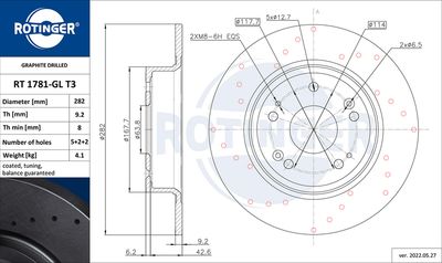 Тормозной диск ROTINGER RT 1781-GL T3 для ACURA TSX