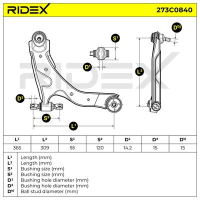 носач, окачване на колелата RIDEX 273C0840