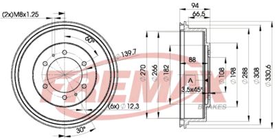 FREMAX BD-7044 Тормозной барабан для MITSUBISHI L400 Фургон (PD_W, PC_W, PB_V, PA_W, PA_V)