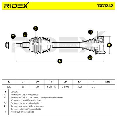 полуоска RIDEX 13D1242