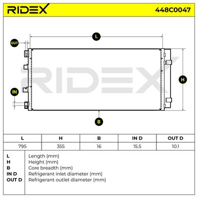 кондензатор, климатизация RIDEX 448C0047
