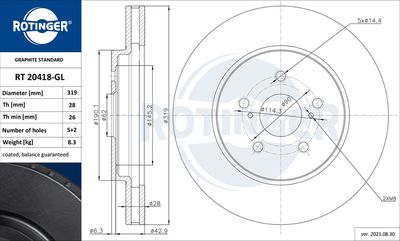 спирачен диск ROTINGER RT 20418-GL