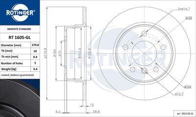 спирачен диск ROTINGER RT 1605-GL