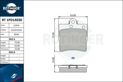 Zestaw klocków hamulcowych, hamulce tarczowe ROTINGER RT 1PD14030