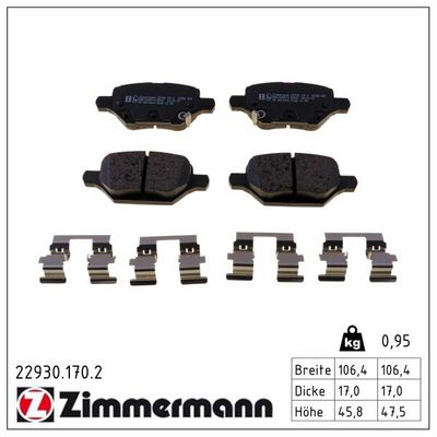 комплект спирачно феродо, дискови спирачки ZIMMERMANN 22930.170.2