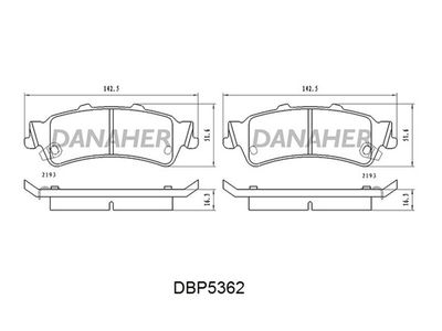 DANAHER DBP5362 Тормозные колодки и сигнализаторы  для CADILLAC  (Кадиллак Дц)
