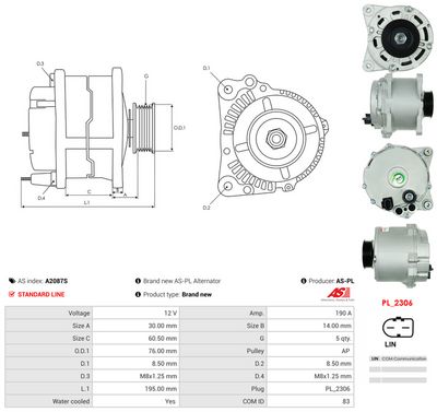 GENERATOR / ALTERNATOR AS-PL A2087S 4