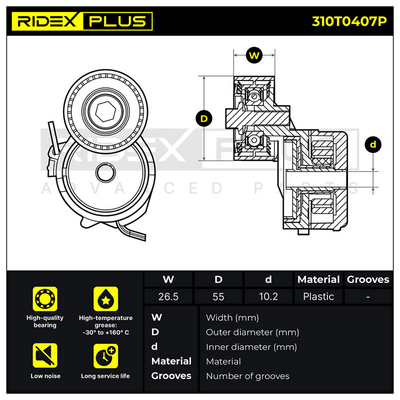 обтящна ролка, пистов ремък RIDEX 310T0407P