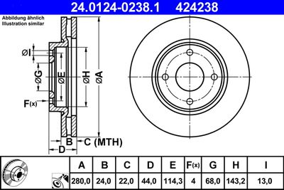 Тормозной диск ATE 24.0124-0238.1 для NISSAN TIIDA
