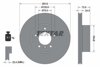 Тормозной диск TEXTAR 92176105 для BMW X1