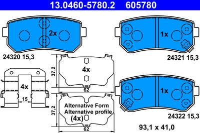 Комплект тормозных колодок, дисковый тормоз ATE 13.0460-5780.2 для HYUNDAI i20