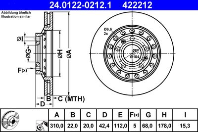 Тормозной диск ATE 24.0122-0212.1 для VW PHAETON