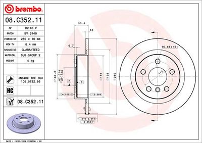 BREMBO 08.C352.11 Тормозные диски  для BMW i3 (Бмв И3)