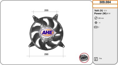 Вентилятор, охлаждение двигателя AHE 309.084 для FIAT PANDA