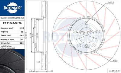 спирачен диск ROTINGER RT 21047-GL T6