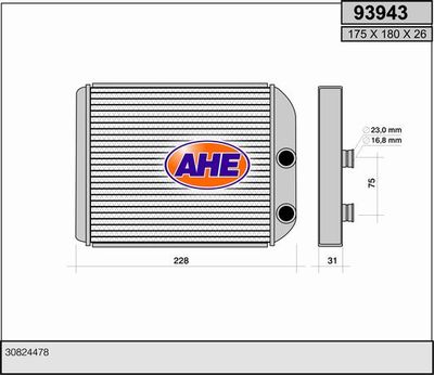 AHE 93943 Радиатор печки  для MITSUBISHI CARISMA (Митсубиши Карисма)