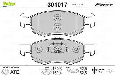 Комплект тормозных колодок, дисковый тормоз VALEO 301017 для DACIA LOGAN