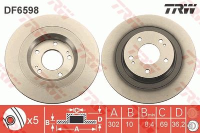 TRW DF6598 Тормозные диски  для MITSUBISHI ASX (Митсубиши Асx)