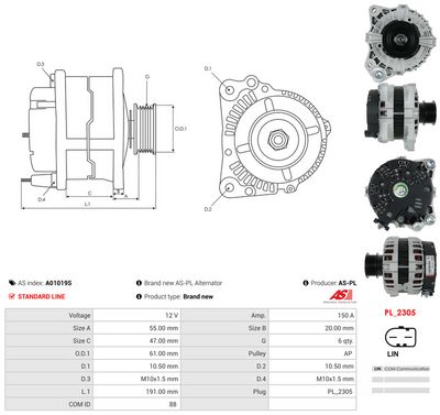 GENERATOR / ALTERNATOR AS-PL A01019S 4