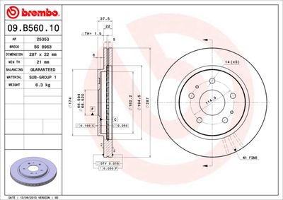 Тормозной диск BREMBO 09.B560.10 для TOYOTA RUSH