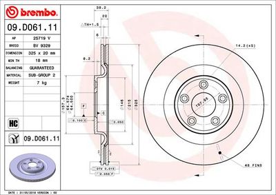 Тормозной диск BREMBO 09.D061.11 для JAGUAR F-TYPE