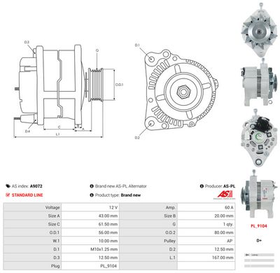 GENERATOR / ALTERNATOR AS-PL A9072 4