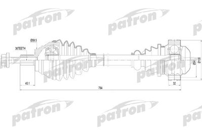 Приводной вал PATRON PDS0255 для VW SCIROCCO