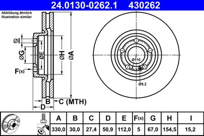 Тормозной диск ATE 24.0130-0262.1 для MERCEDES-BENZ GLA