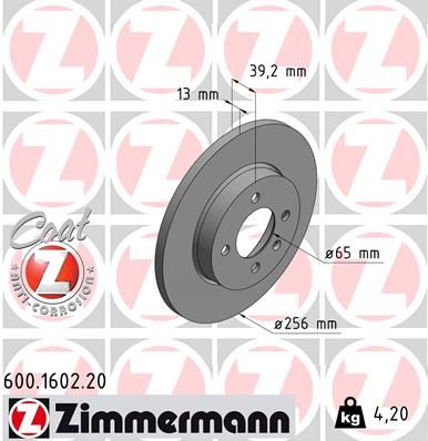 Тормозной диск ZIMMERMANN 600.1602.20 для SEAT INCA