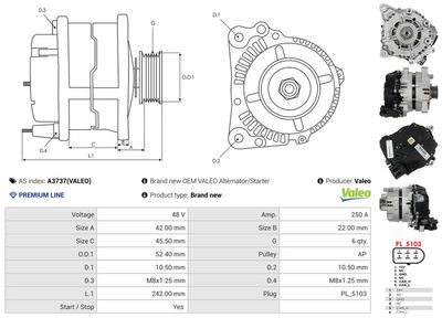 GENERATOR / ALTERNATOR AS-PL A3737VALEO 4