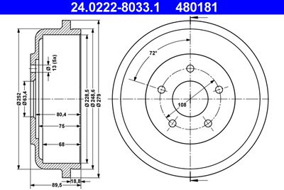Тормозной барабан ATE 24.0222-8033.1 для FORD TRANSIT