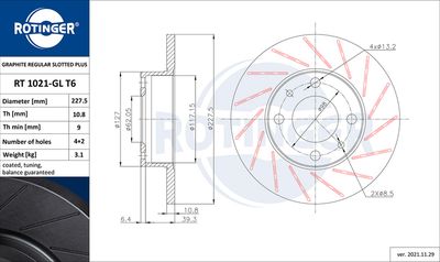 Тормозной диск ROTINGER RT 1021-GL T6 для FIAT CAMPAGNOLA