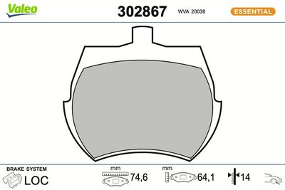 комплект спирачно феродо, дискови спирачки VALEO 302867