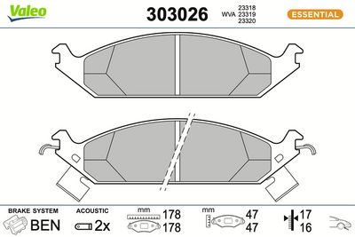 комплект спирачно феродо, дискови спирачки VALEO 303026