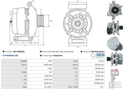 GENERATOR / ALTERNATOR AS-PL A01199SEG 4
