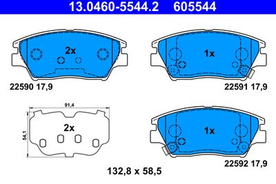 Комплект тормозных колодок, дисковый тормоз ATE 13.0460-5544.2 для SSANGYONG TIVOLI