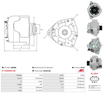 GENERATOR / ALTERNATOR AS-PL A6848S 4