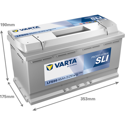 Batterij VARTA 12V 95Ah/800A (EN) PROFESSIONALl STARTER SLI (R+ standaard terminal) 353x175x190 B13 - montageflens 10,5 mm (beginnen)