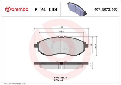 Комплект тормозных колодок, дисковый тормоз P 24 048